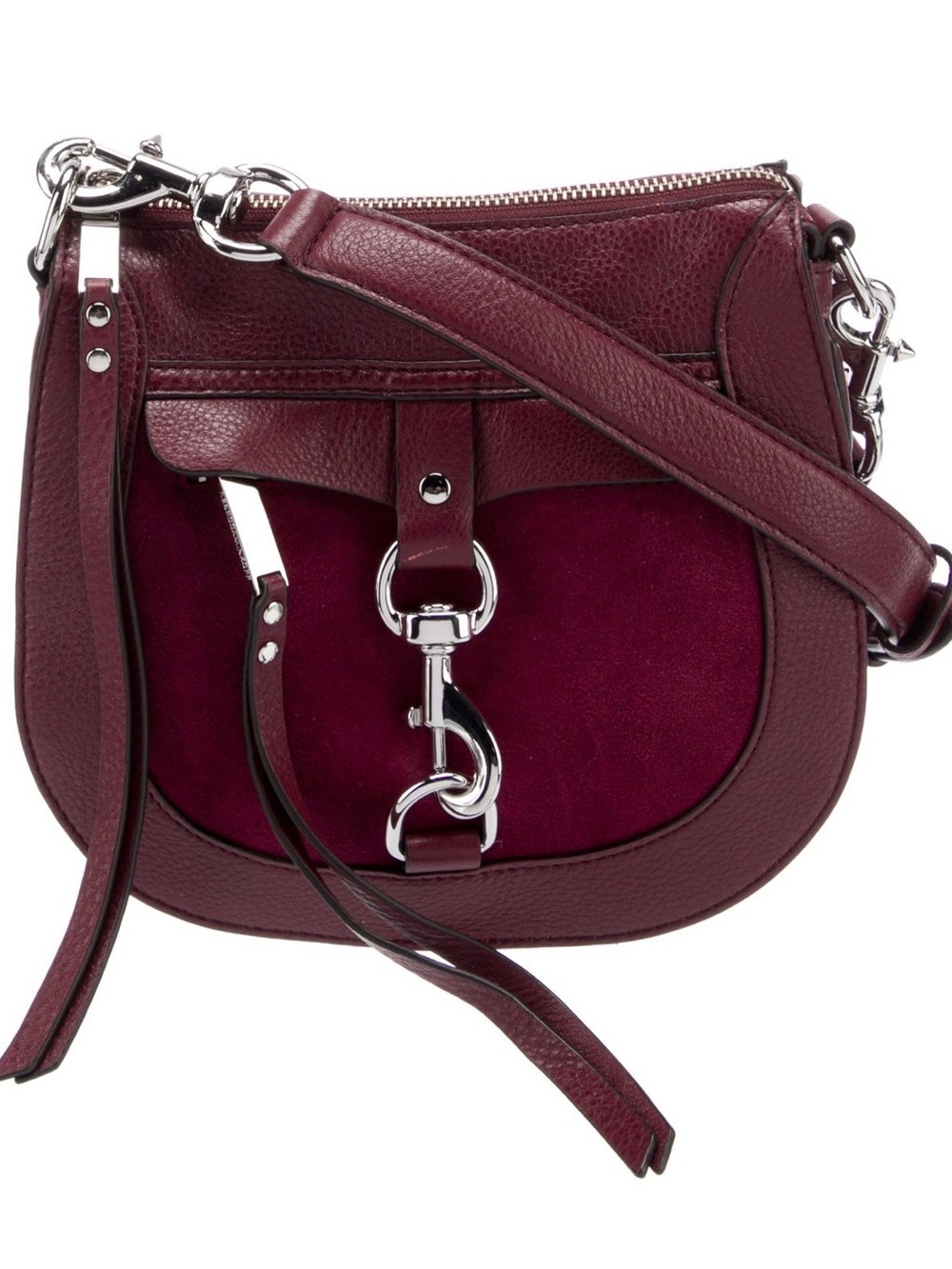 Rebecca Minkoff Dog Clip Saddle Bag Burgundy Leather Suede Crossbody